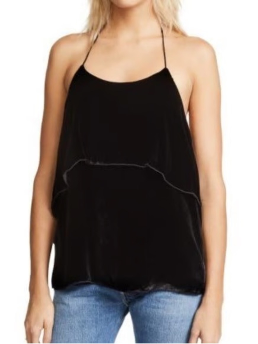Alice + Olivia Black Silk Blend Velvet Halter Layered Cami
